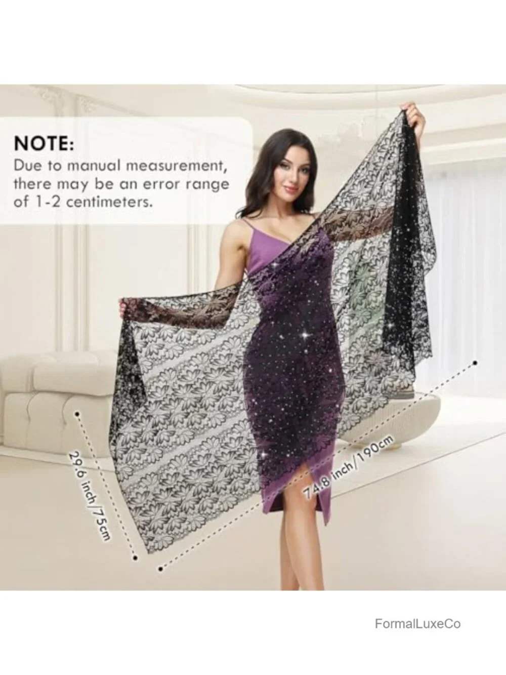 Lace Shawl Rhinestone Sparkly Sequin Wrap for Evening Dresses, Women Wedding